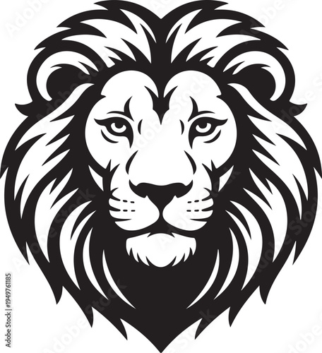 Majestic black and white illustration of a lion's face in profile view