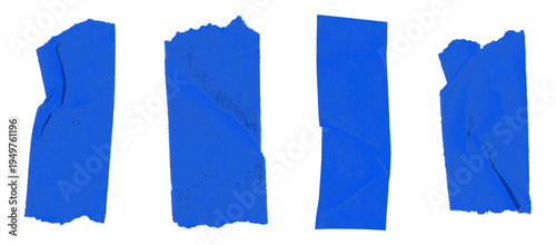 Blue tape strips on transparent background with ragged edges