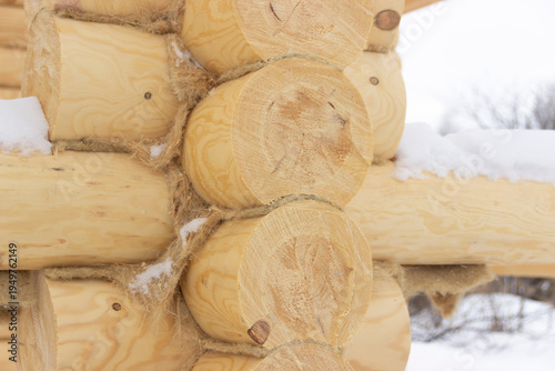 Calibrated log, log walls, pine log, fresh wood