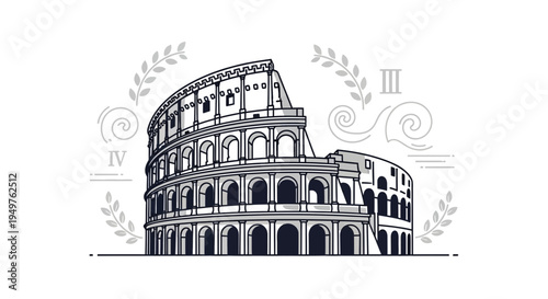 Colosseum illustration, Rome landmark, ancient amphitheater, vector art, travel icon