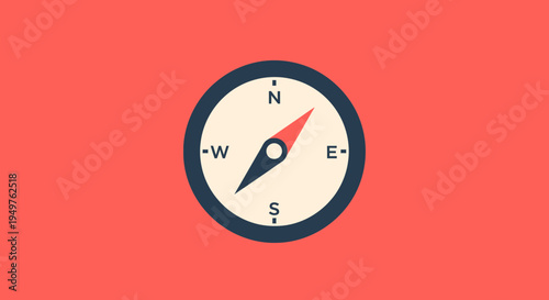 Compass on Coral Background - Direction, Navigation, Travel & Exploration Concept