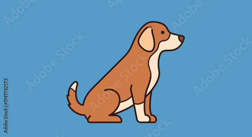 Cute brown dog sitting, cartoon style, isolated on blue background