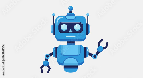 Cute blue robot waving hello, friendly AI character, futuristic technology concept