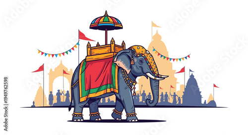 Decorated Elephant Procession, Indian Culture, Festival Celebration, Temple Background