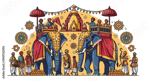 Indian Elephant Parade Celebration with Traditional Costumes and Music