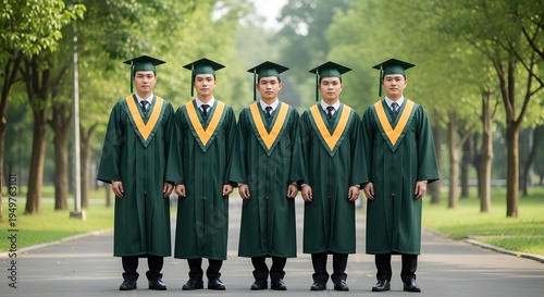 Wallpaper Mural Five young men in graduation gowns and caps standing on a tree lined road Torontodigital.ca