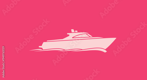 Modern Yacht Silhouette on Pink Background, Minimalist Ocean Travel