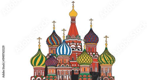Saint Basil's Cathedral Moscow Russia Colorful Onion Domes Isolated White Background
