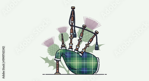 Scottish Bagpipes With Thistle Flowers Illustration