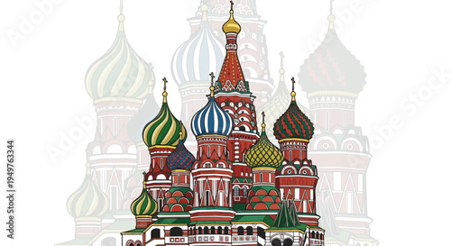 Saint Basil's Cathedral Moscow Russia Colorful Onion Domes Landmark Illustration