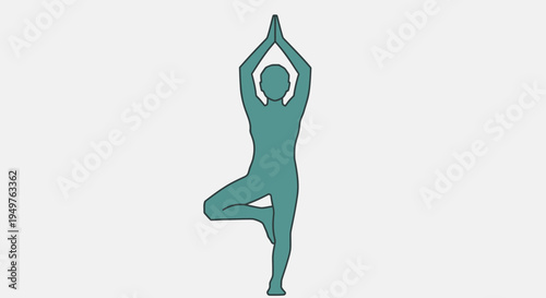 Silhouette of person performing Vrksasana yoga pose, tree pose, balanced