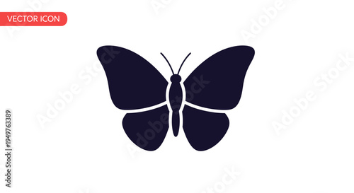 Simple Dark Blue Butterfly Silhouette Icon Vector Graphic