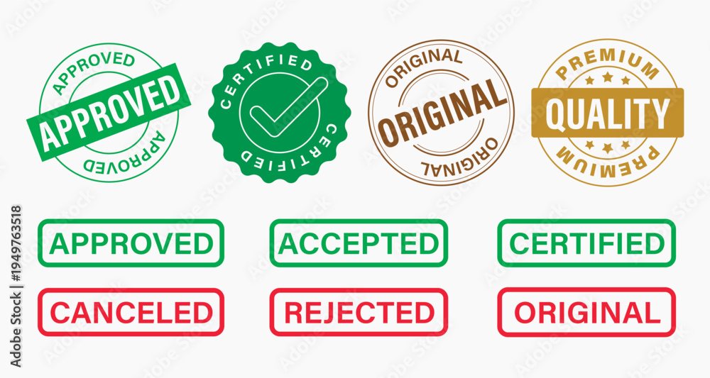 Obraz premium Colorful approval certification badges vector element set