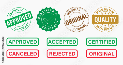 Colorful approval certification badges vector element set