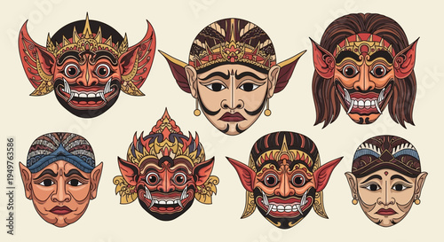 Traditional Indonesian Masks - Wayang Kulit and Topeng Collection
