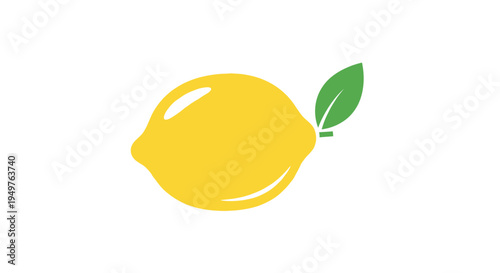 Vibrant Yellow Lemon with Green Leaf Icon on White Background - Freshness Concept