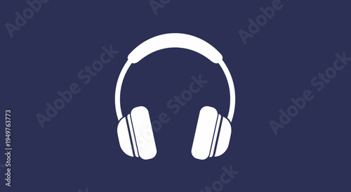 White Headphones Icon on Dark Blue Background