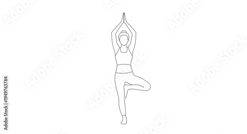Woman practicing yoga tree pose line art, balance, meditation, healthy lifestyle