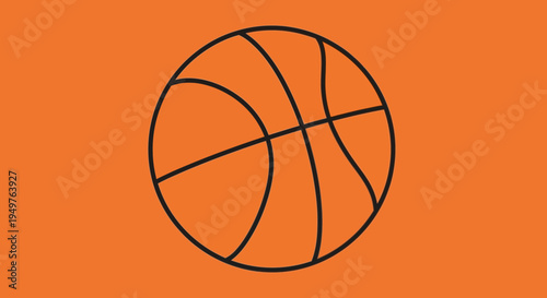 Basketball Outline on Orange Background, Minimalist Sport Icon
