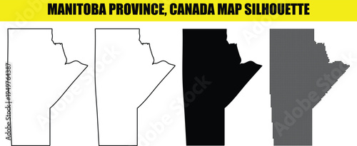 Fotografía Manitoba province Canada map silhouette isolated on white outline black and dott
