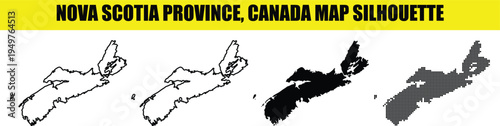 Bild auf Leinwand Nova Scotia province Canada map silhouette isolated on white outline black and d