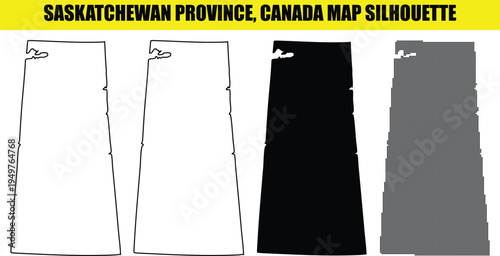saskatchewan province canada map silhouette in four styles flat, outline, solid, and halftone dotted for your design