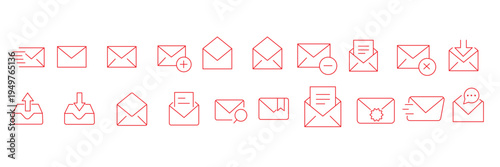Email line icon set. Letter send, mail contact, message secure editable outline icon.