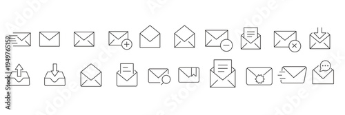 Email line icon set. Letter send, mail contact, message secure editable outline icon.