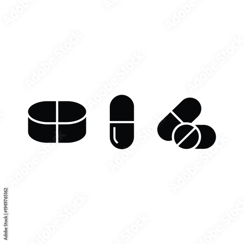 Medicine pill and capsule line icon set, pharmaceutical drug tablet and healthcare outline symbols, medical treatment and pharmacy concept, minimal vector illustration collection for hospital