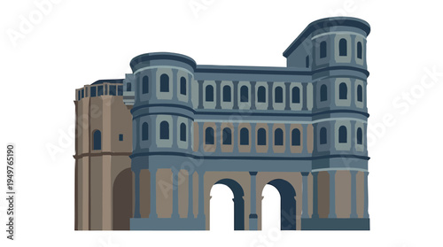 Ancient Architecture stands tall in Landscape with Towering Structure and Arches