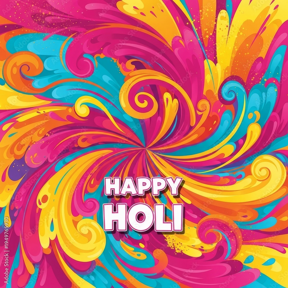 Obraz premium Abstract colorful explosion of colors with Happy Holi text.