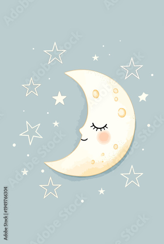 Charming sleepy moon and stars vector icon sheet, perfect for creating delightful children's designs and serene night-themed vector sheets with various cute icons for projects