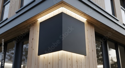 Modern architecture building facade with signage mockup for brand advertising and business signage solutions promo