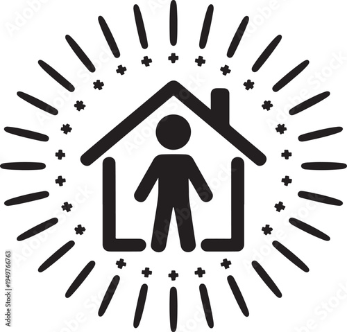 Family protection home icon with person inside house safety shelter concept symbol