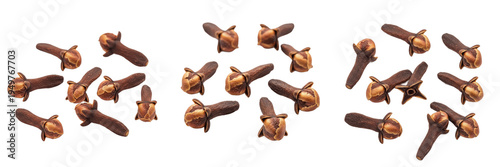 Fotografía Set of dried organic cloves spice scattered and isolated on transparent png back