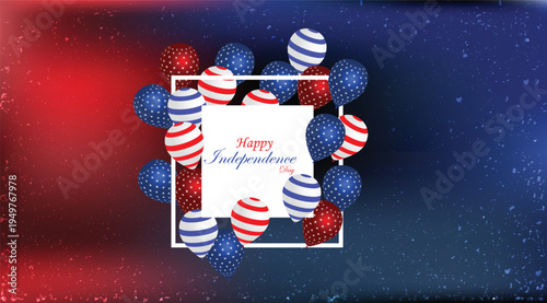 4th July United States independence celebration with patriotic balloons and national holiday background for American freedom day