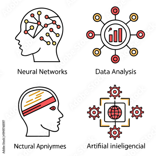 Red and yellow for neural networks data analysis and ai artificial intelligence technology
