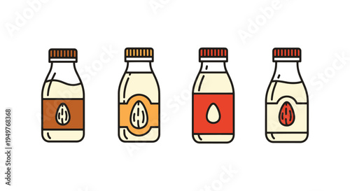 Almond Milk Bottle Line art clean colorful abstract vector