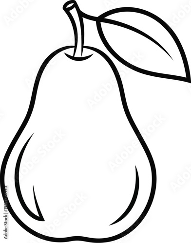 Vector pear icon, black and white line art fruit illustration