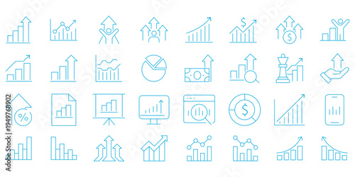 Stock market icons. Line growth and decrease icon set. Growth up and down, Profit and loss icon. Business, stock exchange, investment, analysis, percentage growth and decrease, candlestick line icon