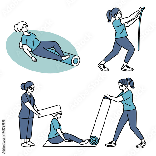 Women exercising with yoga mat and assistance exercise stretching
