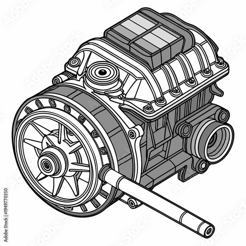 high detail modern car engine motor metallic auto