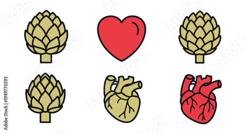 Artichoke Hearts Line art clean vibrant abstract color illustration