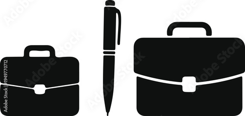 Professional icons featuring a pen and two different styles of briefcases