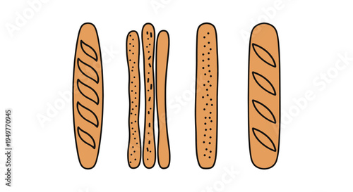 Artisan Breadsticks Line art modern colorful abstract style illustration