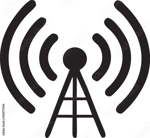 Wireless Signal Tower Icon – Radio Antenna Broadcast Vector Symbol
