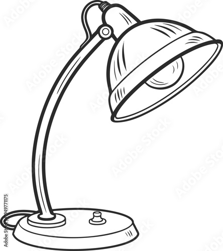Vintage Desk Lamp Line Art Illustration – Classic Table Light Outline Drawing