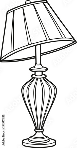 Classic Table Lamp Line Art – Decorative Desk Lamp Outline Vector Illustration