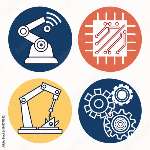 Industrial with robots and gears on colored backgrounds industrial robot robotic arm industry