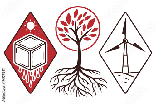 Environmental with tree wind turbine and melting ice cube environmental tree eco-friendly